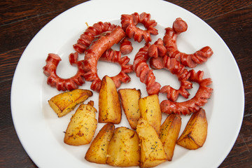 sliced sausages with  nature potatoes