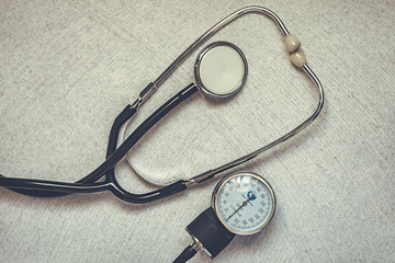 Stethoscope, phonendoscope on the marble