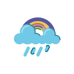 rainbow with rainy clouds icon, flat style design