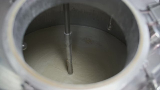 The process of brewing beer in a beer tank inside view