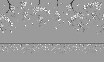 Seamless cherry blossom flower borders. Botanical hand-drawn watercolor illustration. Design for packaging, weddings, fabrics, textiles, Wallpaper, website, postcards.