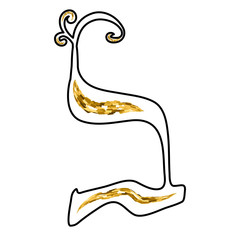 Calligraphic Hebrew alphabet with crowns. Decorative font golden. Letters hand draw gold. Vector illustration on isolated background