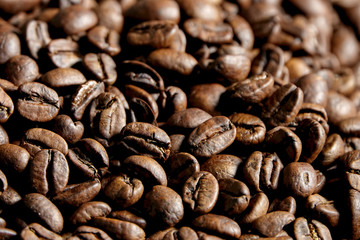 Coffee beans texture, seed on dark background