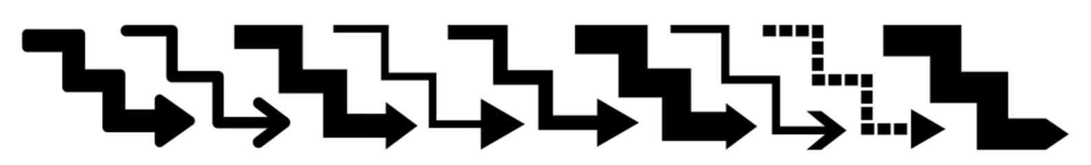 Downstairs Arrow Icon Black | Staircase Illustration | Stairway Symbol | Stairwell Logo | Steps Stairs Down Sign | Isolated | Variations