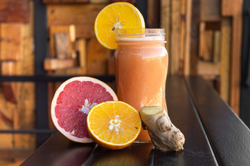 citrus punch juice with orange, ginger and  pink grapefruit