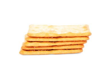 Close up healthy whole wheat cracker on white background , top view or overhead shot