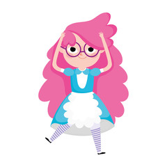 cute little girl princess cartoon character in dress with apron