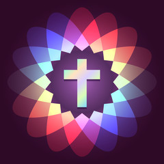 Christian church vector logo. Holy star light icon with Cross. Sign for churches and christian organizations.