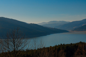 epic scenery of Bicaz Lake with Carpatian mountain in the background