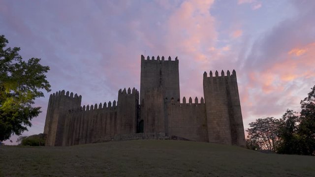 Guimaraes castle at sunset, in Portugal