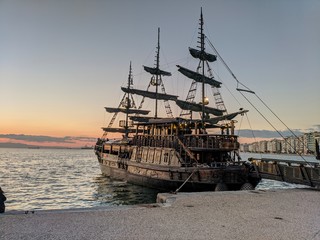 old ship at sunset,turist ship,thessaloniki