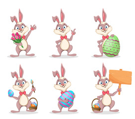 Obraz na płótnie Canvas Happy Easter. Funny cartoon rabbit, set