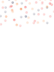 Simple Geometric Layout with Pink, Gold and Gray Dots Isolated on a White Background. Pastel Color Round Shape Confetti Rain. Cute Party Layout without Text.