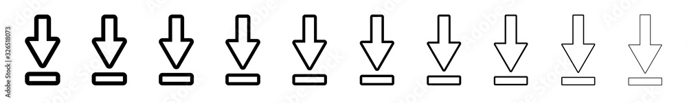 Poster download arrow icon black line | arrows down illustration | file data transfer symbol | web import l