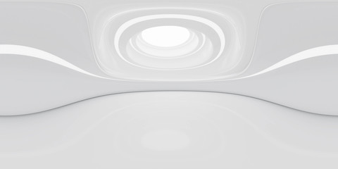 Full 360 degree equirectangular panorama hdri of modern futuristic white building interior 3d render illustration - obrazy, fototapety, plakaty