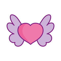 happy valentines day, heart love with wings romantic cartoon