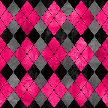Colorful argyle seamless plaid pattern. Watercolor hand drawn texture background.