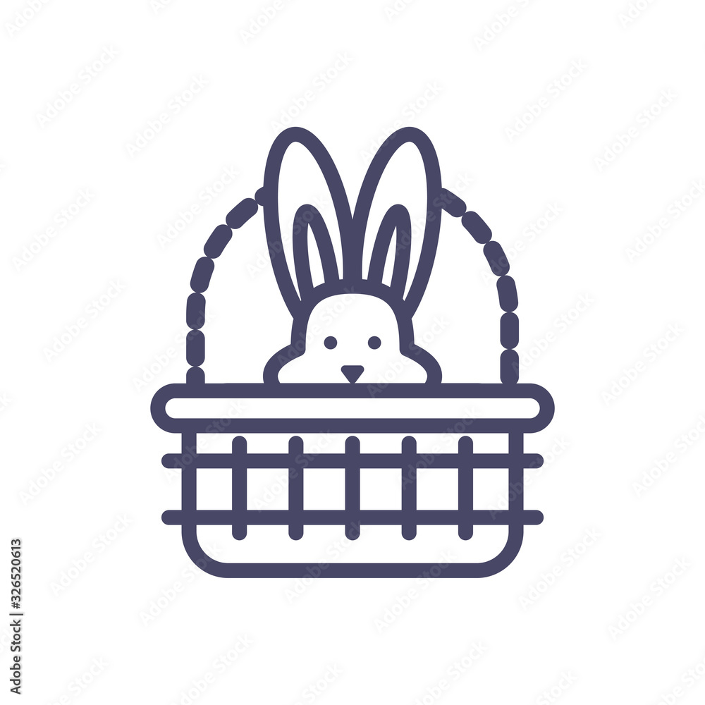 Wall mural basket with cute rabbit head, line style icon