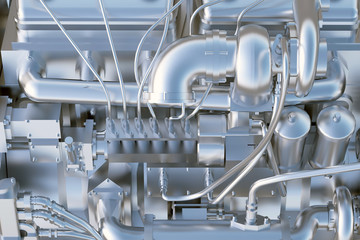 silver engine vehicle closeup