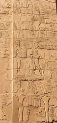 Karnak Temple, complex of Amun-Re. Great Hypostyle Hall. Embossed hieroglyphics on columns and...