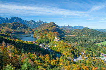 aerial view of Alpsee with Hohenschwangau castle, Bavaria