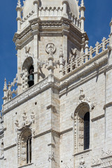 Facade detail of  Jerónimos Monastery—late gothic manueline-style monastery in Lisbon, Portugal.