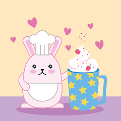 cute little rabbit with strawberry smoothie kawaii character