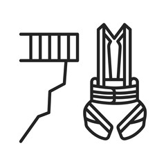Bungee jumping and body harness black line icon. Extreme sport. High jump. Jump down. Pictogram for web page, mobile app, promo. UI UX GUI design element. Editable stroke.