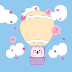 cute little rabbit in balloon air hot kawaii character