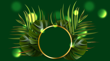 Tropical flower. Jungle palm and tropic background. Vector floral illustration. Green tropical flower banner.