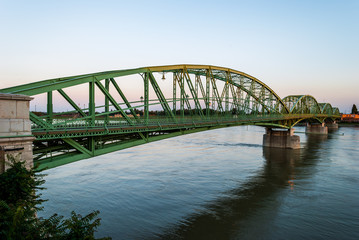 Bridge Connecting two Countries, Slovakia and Hungary before Sunset
