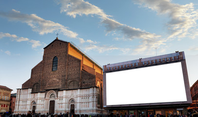 San Petronio church in Bologna with free space on the billboard to the side. © ginettigino