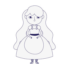 cute little girl princess cartoon character in dress with apron line style