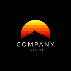 Adventure mountain sunset logo vector template