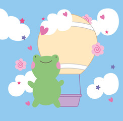 frog with balloon air hot kawaii style