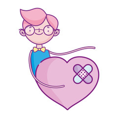 happy valentines day, young man sad love heart cartoon
