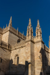 Facade of the Granada Cathedral against the blue sky, Andalusia, Spain. Vertical.