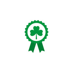 badge with green ribbon, flat style icon