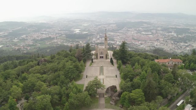 Penha Sanctuary drone aerial view in Guimaraes, Portugal