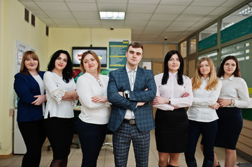 Obraz premium Portrait of young business people group of bank workers in modern office.