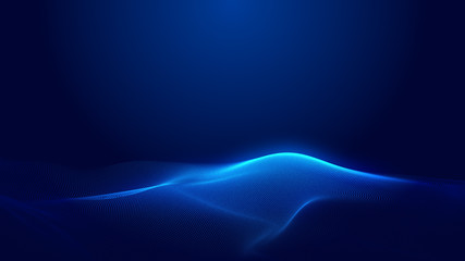 Dot blue wave light screen gradient texture background. Abstract  technology big data digital background. 3d rendering.
