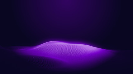 Dot blue purple wave line light gradient dark background. Abstract  technology big data digital background. 3d rendering.