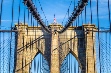 The web of cables of Brooklyn bridge, New York, USA