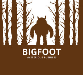 mysterious creature yeti in the middle of jungle vector poster design - obrazy, fototapety, plakaty
