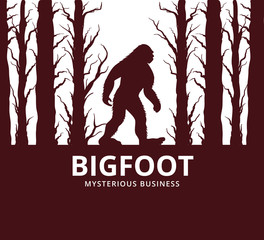 mysterious creature bigfoot in the middle of jungle vector poster design
