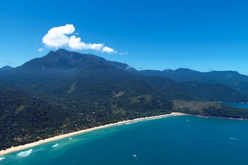 Panoramic view of bay of Paraty in the sunny day, Rio de Janeiro, Brazil. Great landscape. Travel destination. Vacation travel. Tropical travel. 