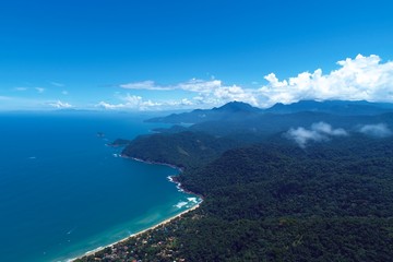 Fototapeta na wymiar Panoramic view of bay of Paraty in the sunny day, Rio de Janeiro, Brazil. Great landscape. Travel destination. Vacation travel. Tropical travel. 