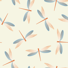 Dragonfly simple seamless pattern. Repeating clothes textile print with damselfly insects. Graphic 
