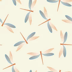 Foto op Plexiglas anti-reflex Vlinders Dragonfly eenvoudig naadloos patroon. Herhalende kleding textiel print met waterjuffer insecten. Grafisch