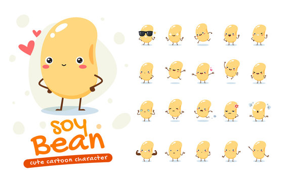 Mascot Set of the Soy Bean. Twenty Mascot poses. Isolated Vector Illustration